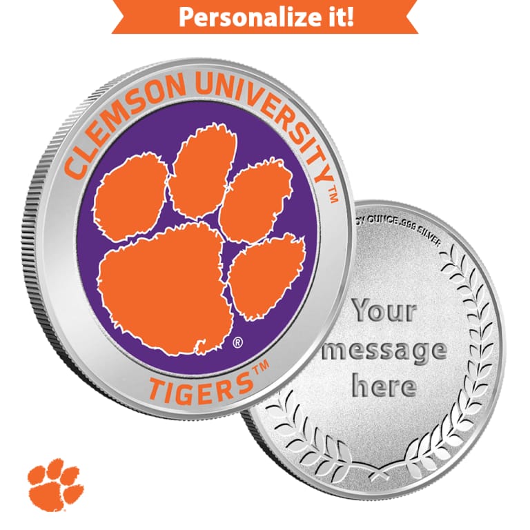 1 oz Colorized Engravable Clemson University Tigers Silver Round (New w Gift Box)