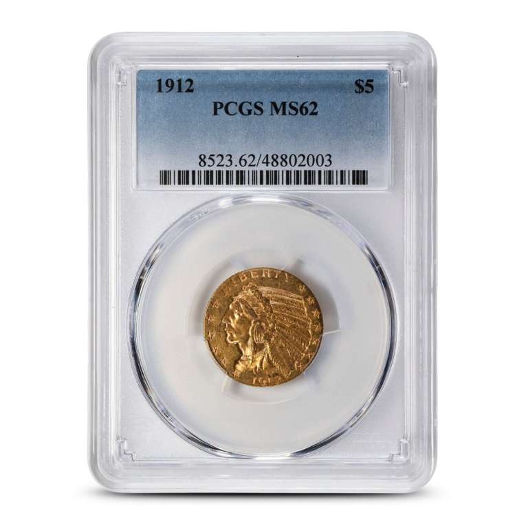 1912 Pre-33 $5 Indian Gold Half Eagle Coin PCGS MS62