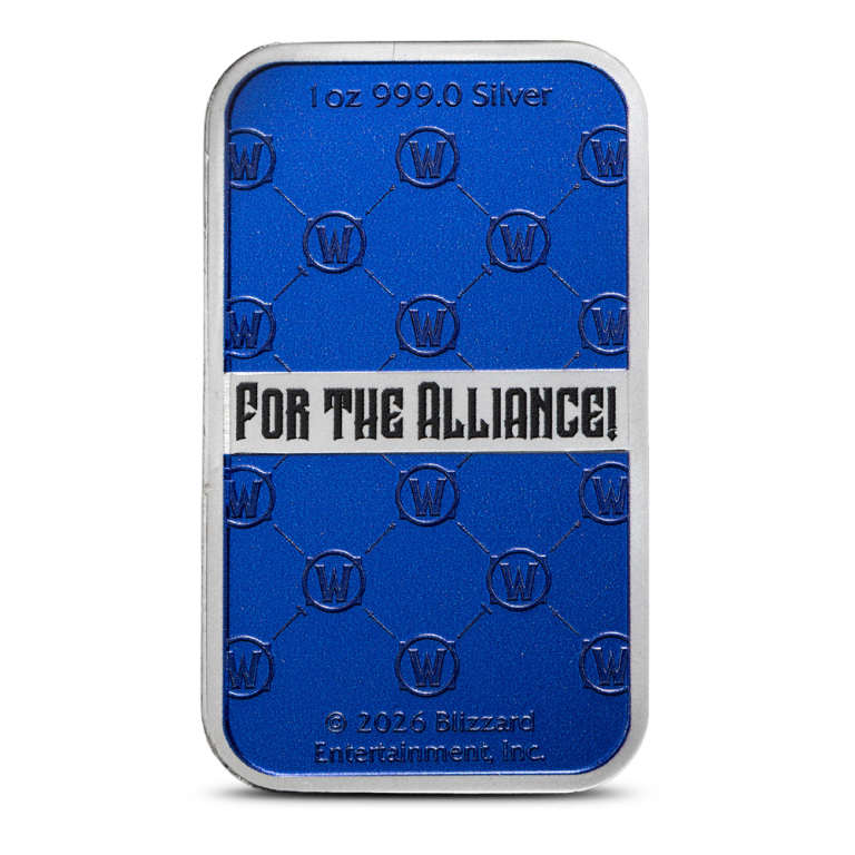 1 oz Colorized World of Warcraft Alliance Silver Bar (New)