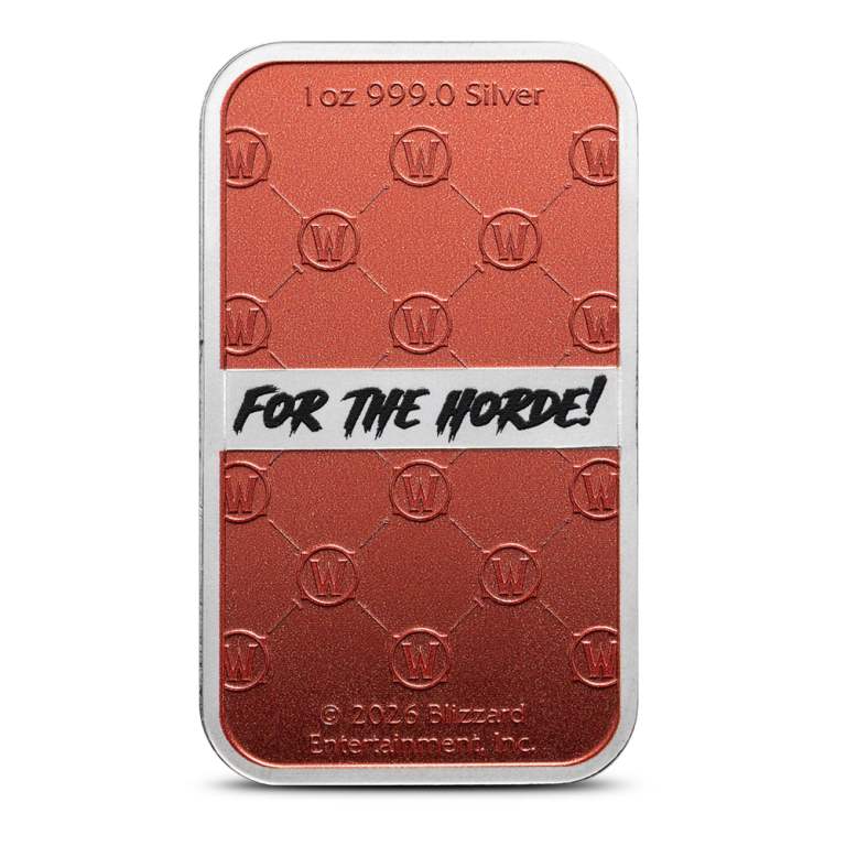 1 oz Colorized World of Warcraft Horde Silver Bar (New)