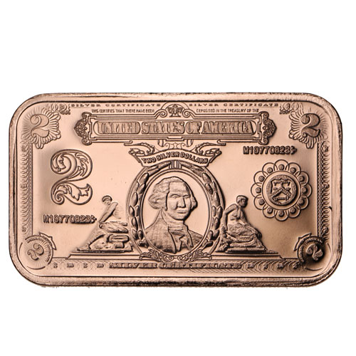 1 oz $2 Banknote Copper Bar (New)